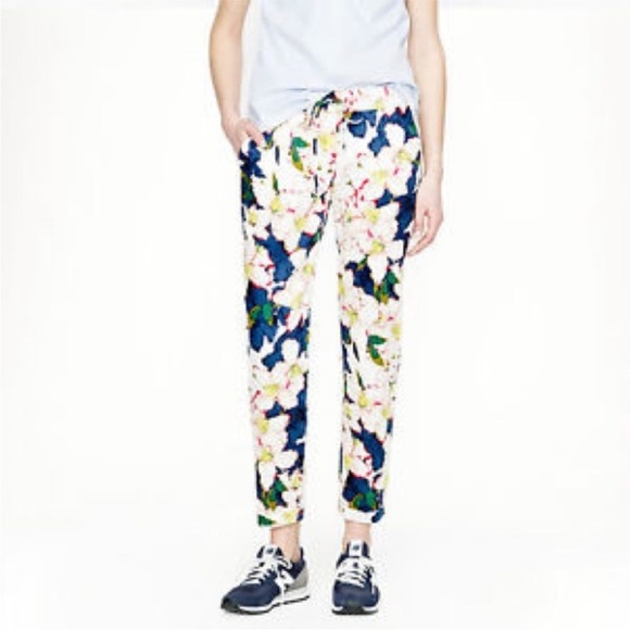 J.Crew Cotton Floral Jogger Pants | Blue, Yellow, Pink & White | Size 8 - Picture 1 of 12